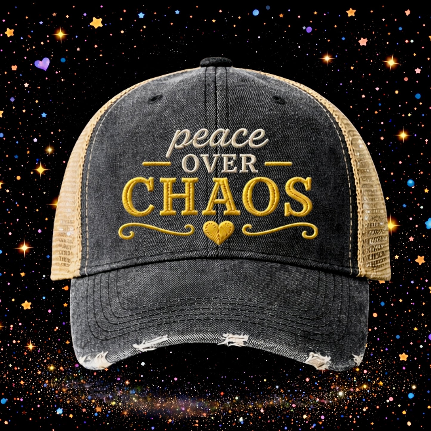 Peace Over Chaos | Embroidered Trucker Hat | Snapback Cap