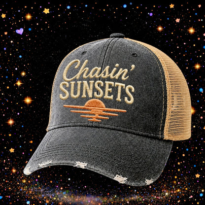 Chasin’ Sunsets | Embroidered Trucker Hat | Snapback Cap | Unisex