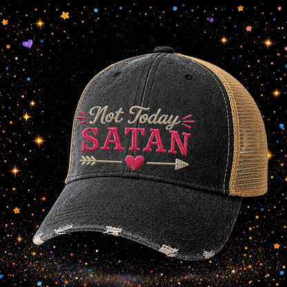 Not Today Satan | Embroidered Trucker Hat | Snapback Cap | Unisex |Distressed