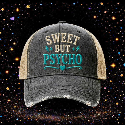 Sweet But Psycho | Embroidered Trucker Hat | Snapback Cap | Unisex | Funny