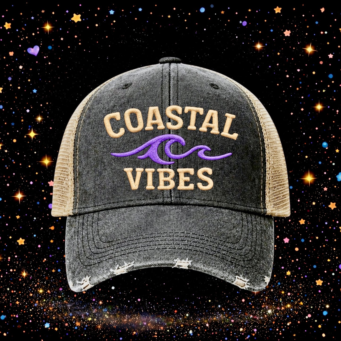 Coastal Vibes | Embroidered Trucker Hat | Snapback | Unisex | Baseball Cap