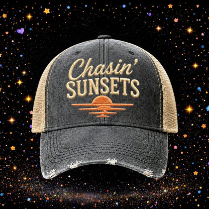 Chasin’ Sunsets | Embroidered Trucker Hat | Snapback Cap | Unisex