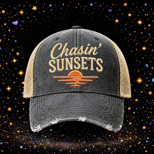 Chasin’ Sunsets | Embroidered Trucker Hat | Snapback Cap | Unisex