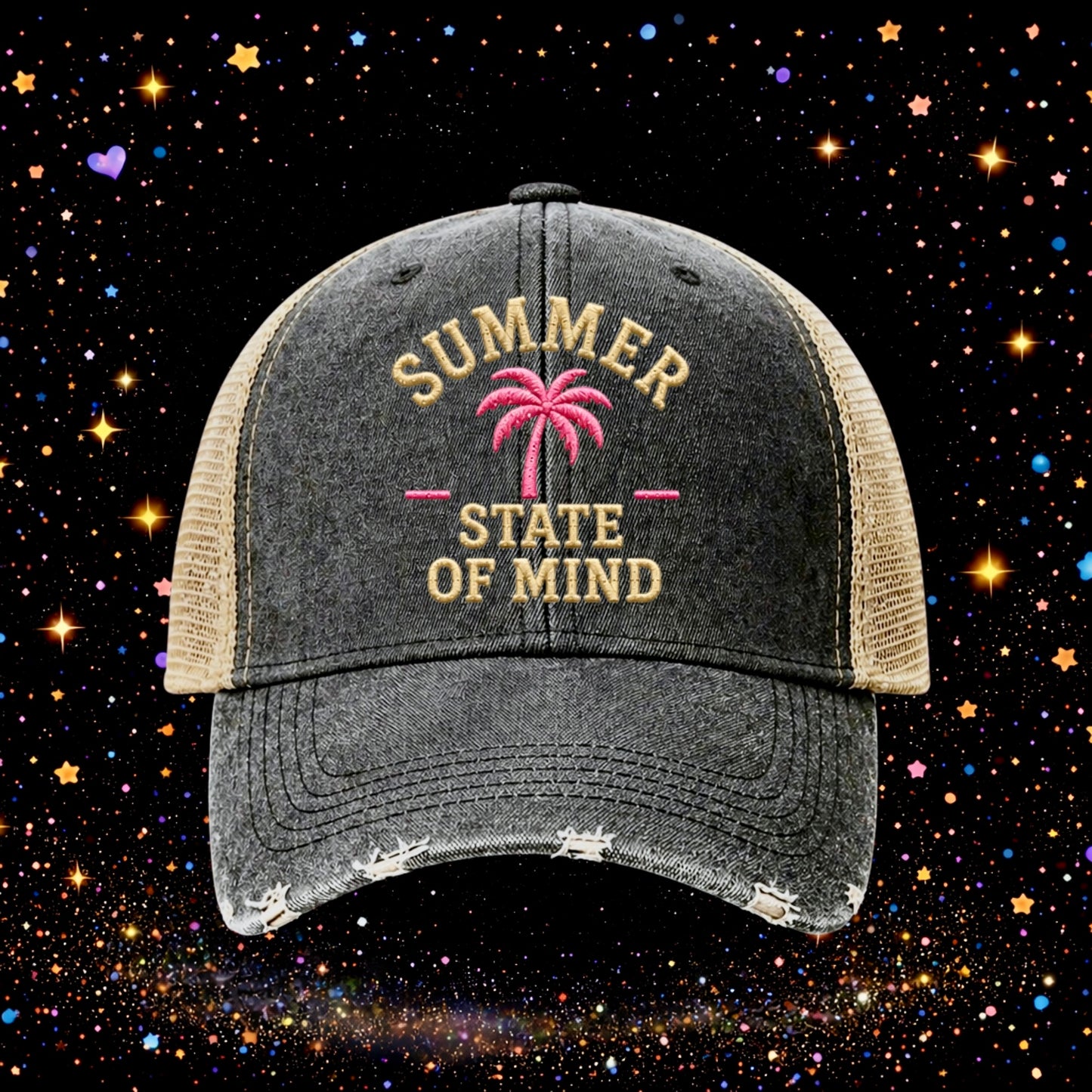 Summer State Of Mind | Embroidered Trucker Hat | Snapback Cap | Unisex | Funny