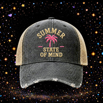 Summer State Of Mind | Embroidered Trucker Hat | Snapback Cap | Unisex | Funny