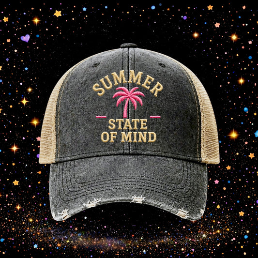 Summer State Of Mind | Embroidered Trucker Hat | Snapback Cap | Unisex | Funny