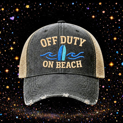Off Duty On Beach | Embroidered Trucker Hat | Snapback | Baseball Cap