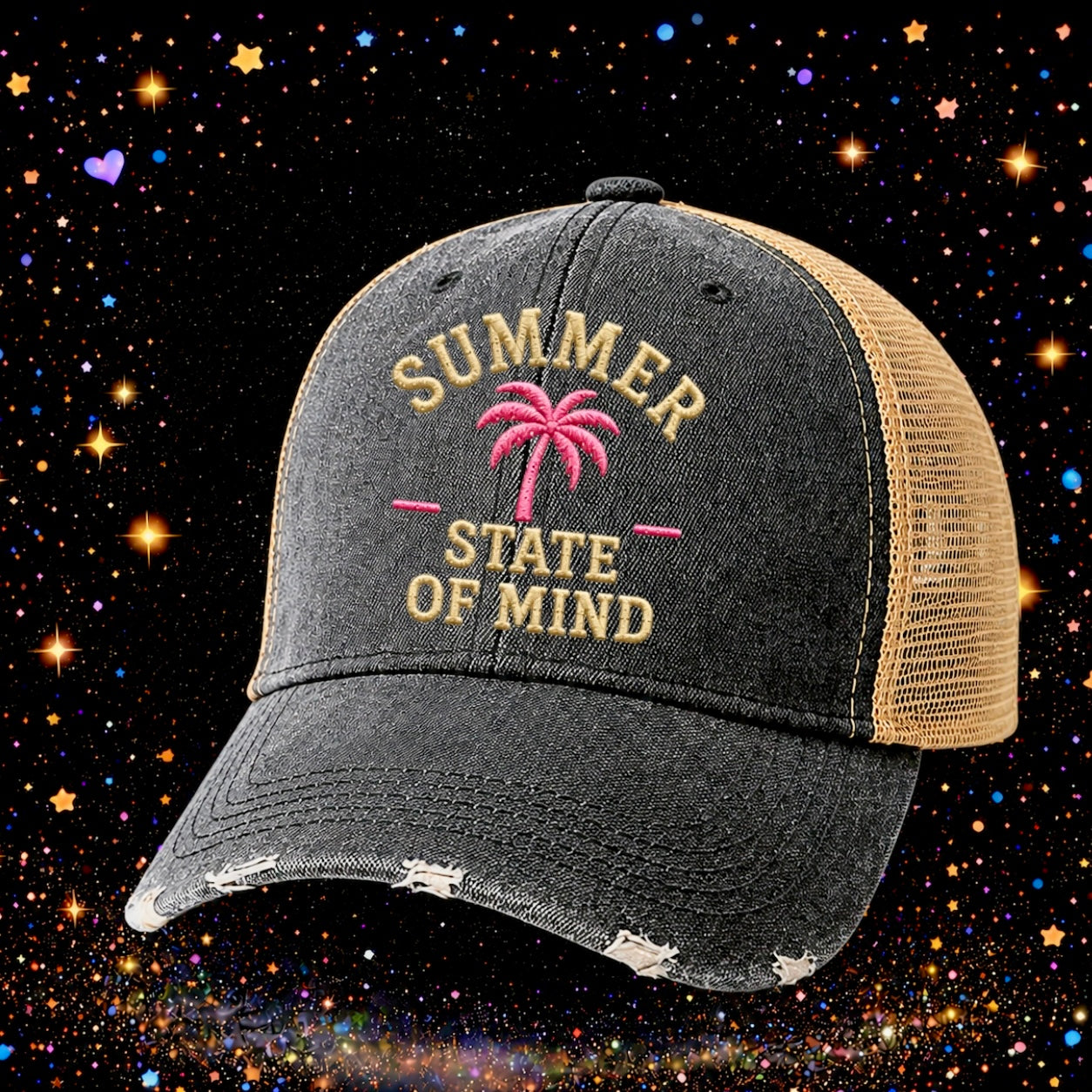 Summer State Of Mind | Embroidered Trucker Hat | Snapback Cap | Unisex | Funny