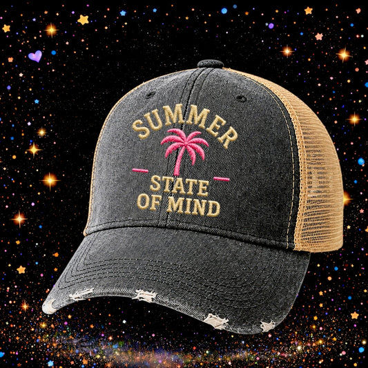 Summer State Of Mind | Embroidered Trucker Hat | Snapback Cap | Unisex | Funny