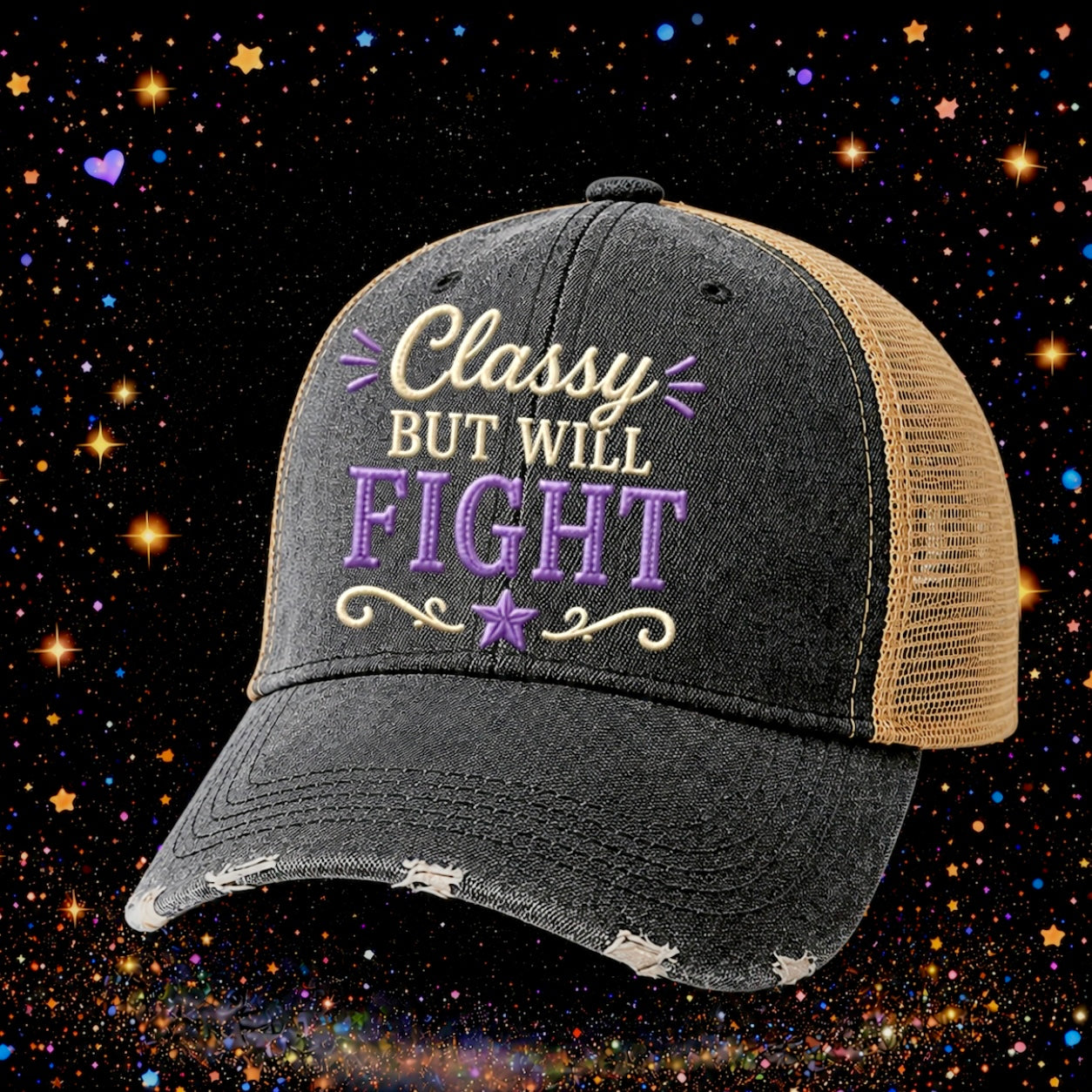 Classy But Will Fight | Embroidered Trucker Hat | Snapback Cap | Distressed