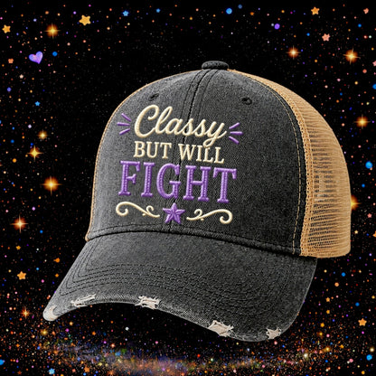 Classy But Will Fight | Embroidered Trucker Hat | Snapback Cap | Distressed