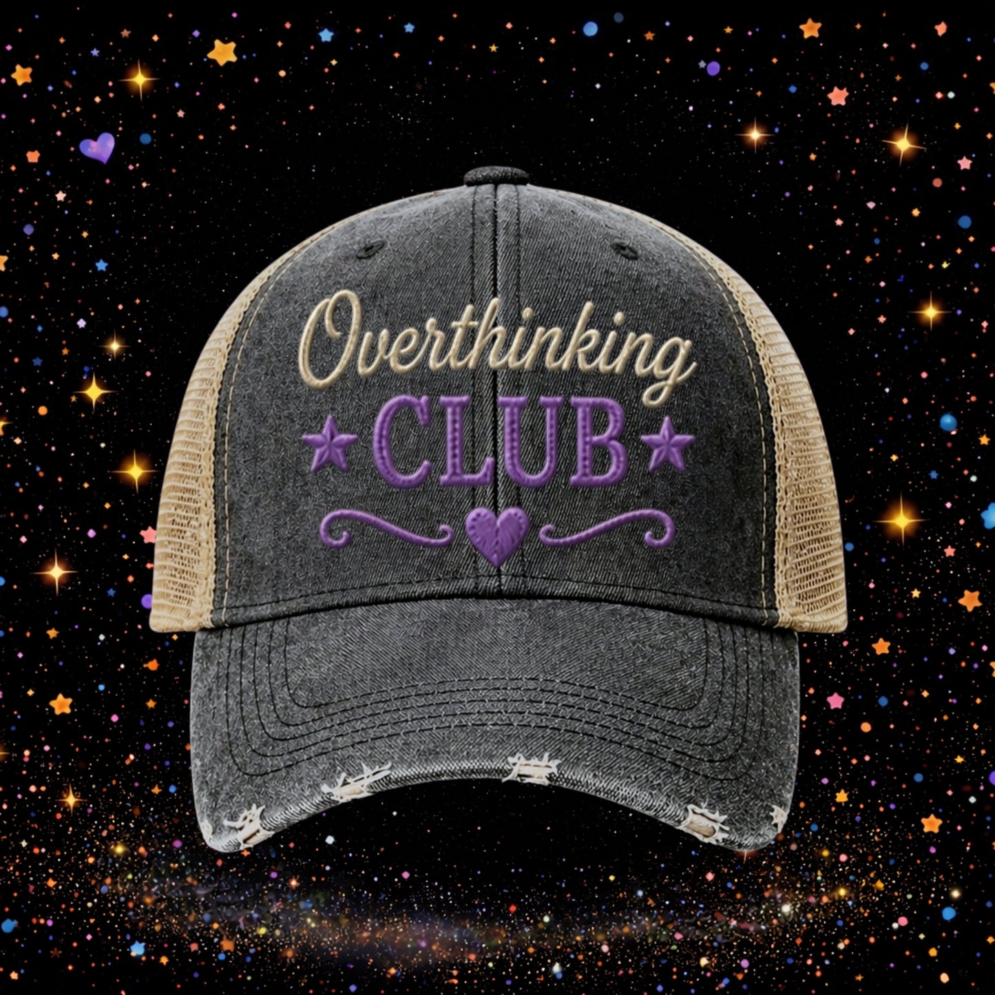 Overthinking Club| Embroidered Trucker Hat | Snapback Cap | Unisex | Distressed