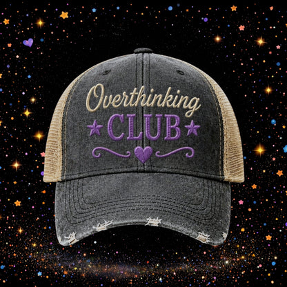 Overthinking Club| Embroidered Trucker Hat | Snapback Cap | Unisex | Distressed