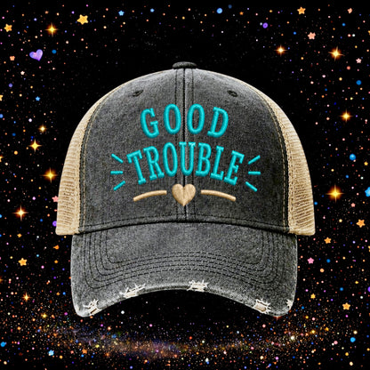Good Trouble | Embroidered Trucker Hat | Snapback Cap | Vintage