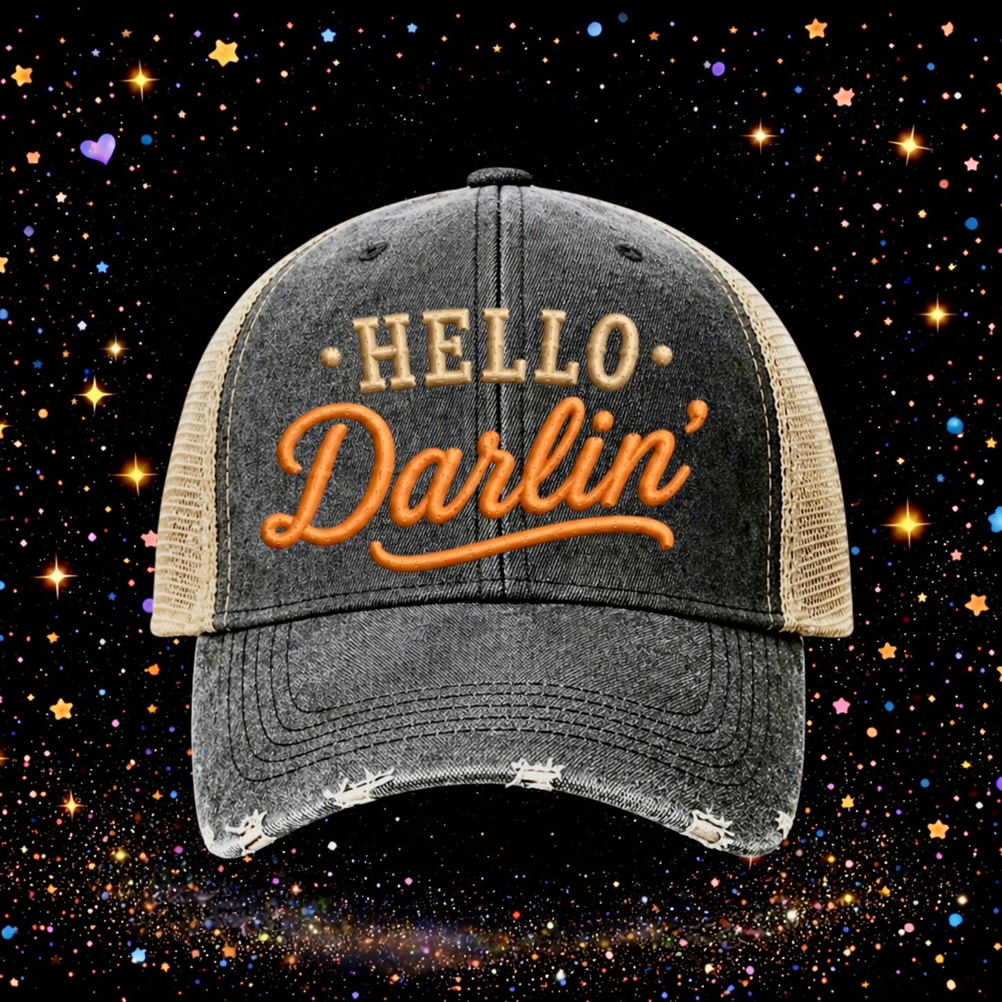 Hello Darlin’ | Embroidered Trucker Hat | Snapback Cap  | Distressed