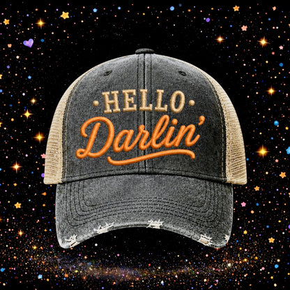 Hello Darlin’ | Embroidered Trucker Hat | Snapback Cap  | Distressed