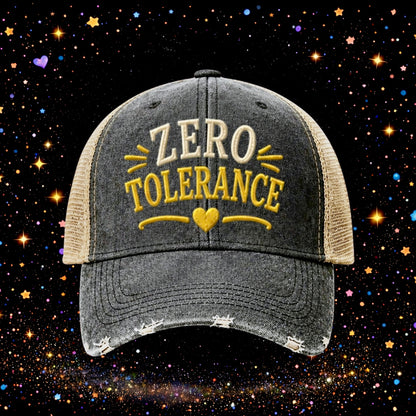 Zero Tolerance | Embroidered Trucker Hat | Snapback Cap | Unisex | Funny