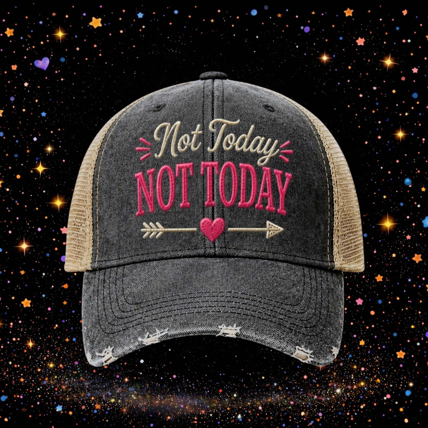 Not Today Not Today | Embroidered Trucker Hat | Snapback Cap | Distressed