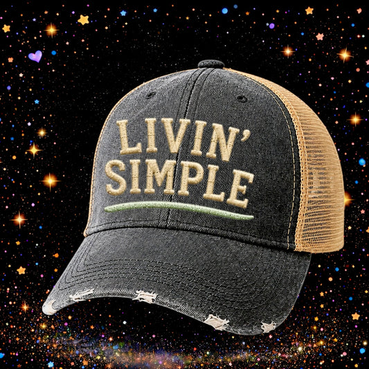 Livin’ Simple | Embroidered Trucker Hat | Snapback Cap | Unisex | Funny