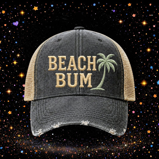 Beach Bum | Embroidered Trucker Hat | Snapback Cap | Unisex | Funny