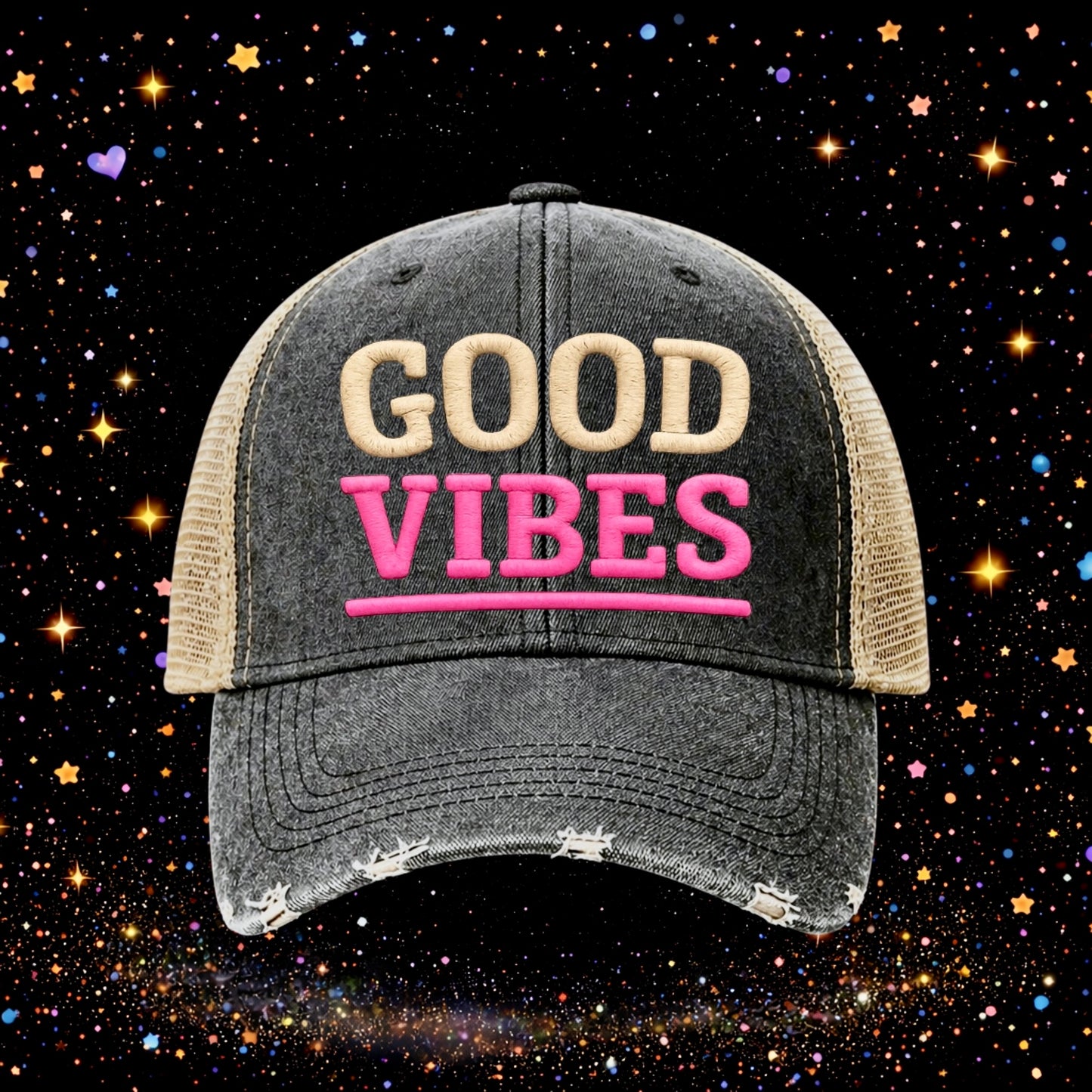 Good Vibes | Embroidered Trucker Hat | Snapback | Unisex | Baseball Cap