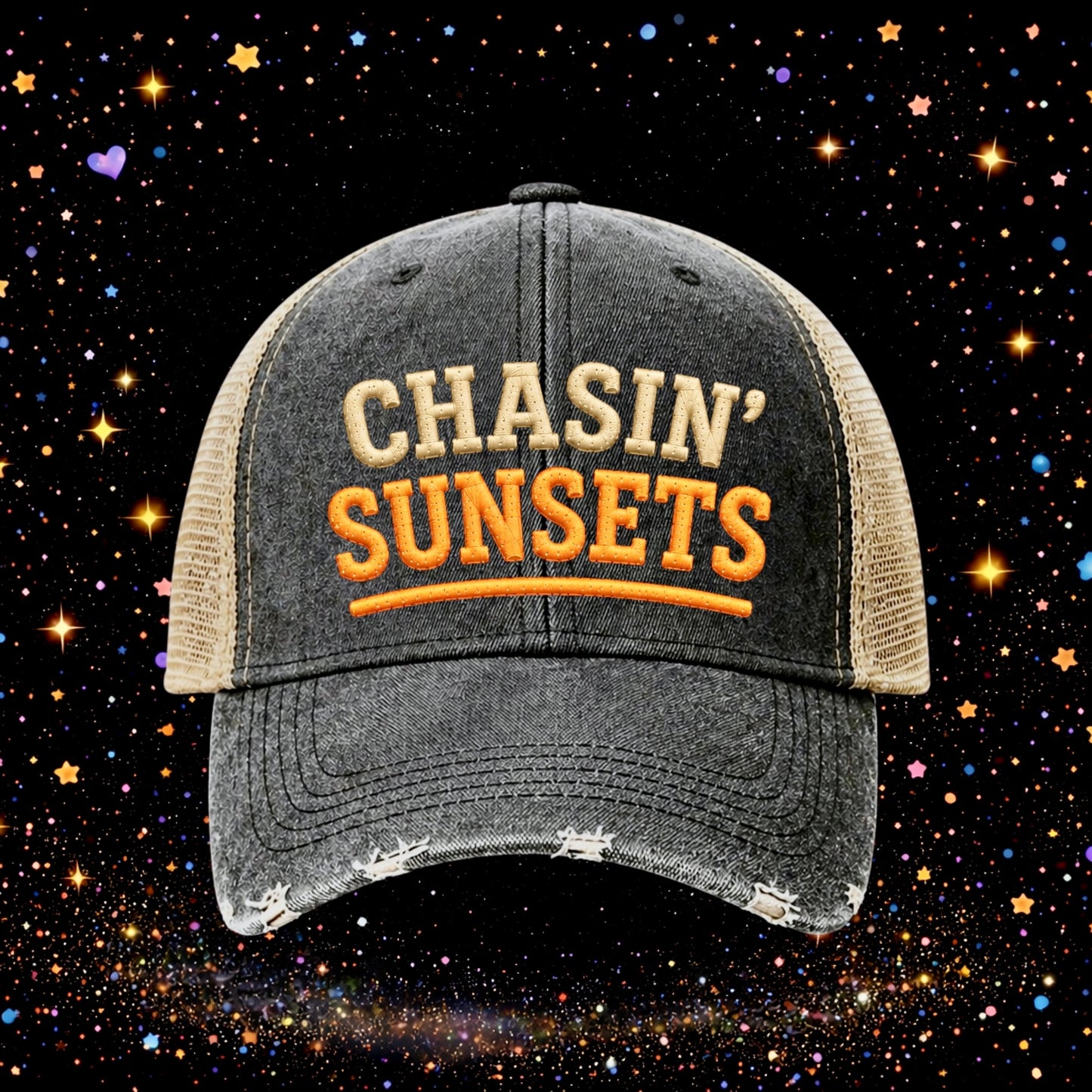 Chasin’ Sunsets | Embroidered Trucker Hat | Snapback | Unisex | Baseball Cap