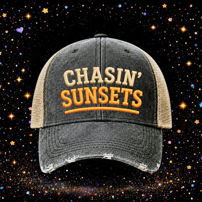 Chasin’ Sunsets | Embroidered Trucker Hat | Snapback | Unisex | Baseball Cap
