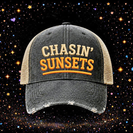 Chasin’ Sunsets | Embroidered Trucker Hat | Snapback | Unisex | Baseball Cap