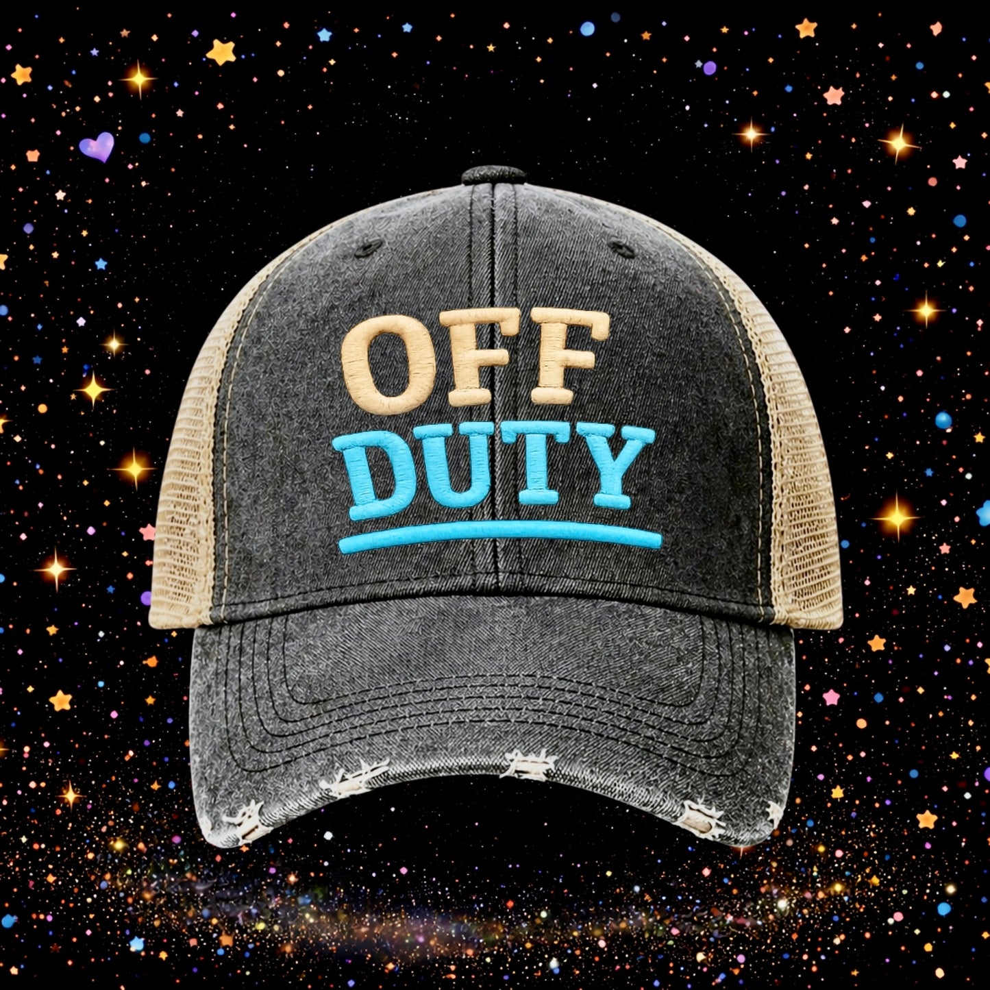 Off Duty | Embroidered Trucker Hat | Snapback | Unisex | Baseball Cap