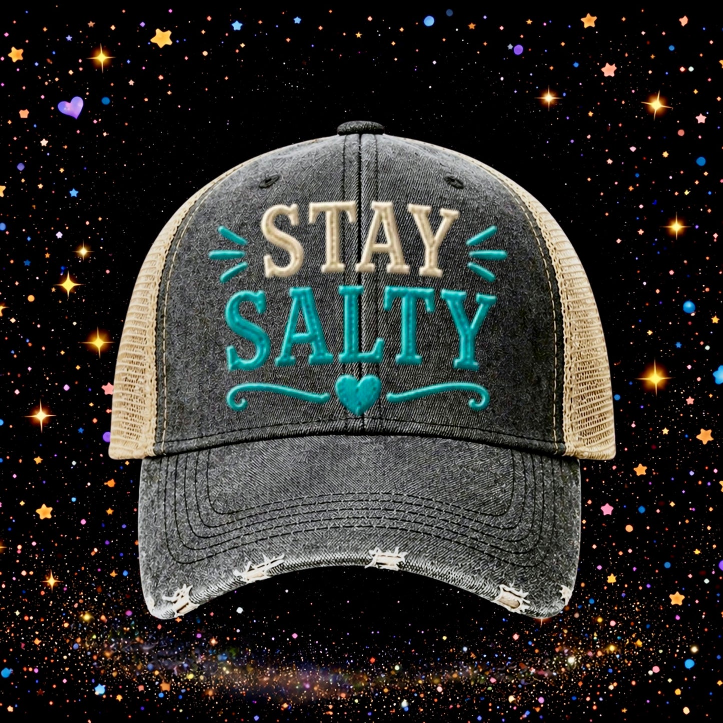 Stay Salty | Embroidered Trucker Hat | Snapback Cap | Unisex | Funny