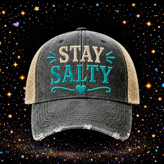 Stay Salty | Embroidered Trucker Hat | Snapback Cap | Unisex | Funny