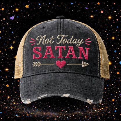 Not Today Satan | Embroidered Trucker Hat | Snapback Cap | Unisex |Distressed