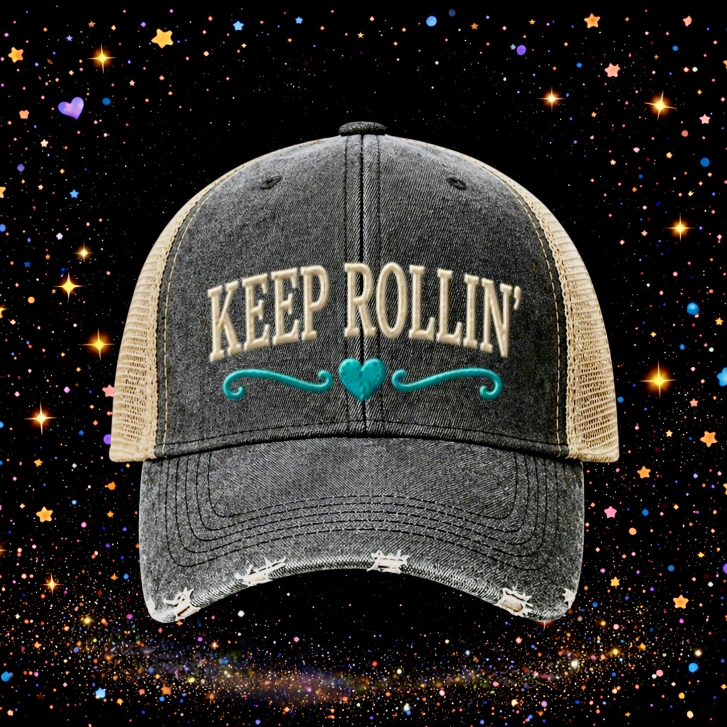 Keep Rolling | Embroidered Trucker Hat | Snapback Cap | Unisex | Funny