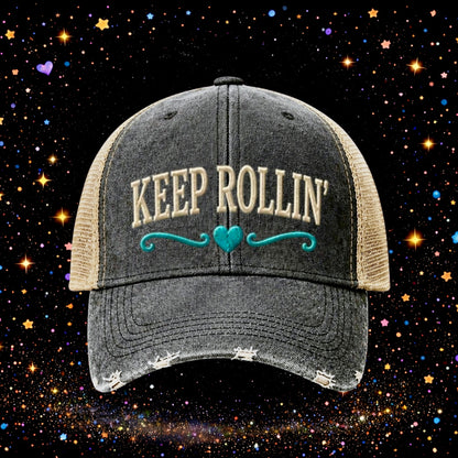 Keep Rolling | Embroidered Trucker Hat | Snapback Cap | Unisex | Funny