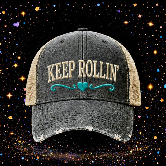 Keep Rolling | Embroidered Trucker Hat | Snapback Cap | Unisex | Funny