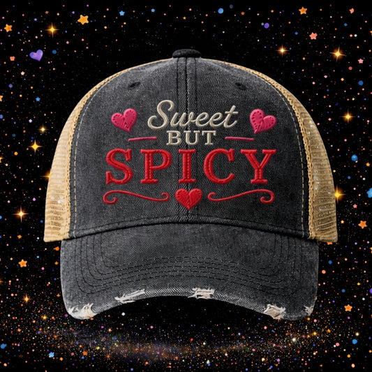 Sweet But Spicy | Embroidered Trucker Hat | Snapback Cap | Distressed