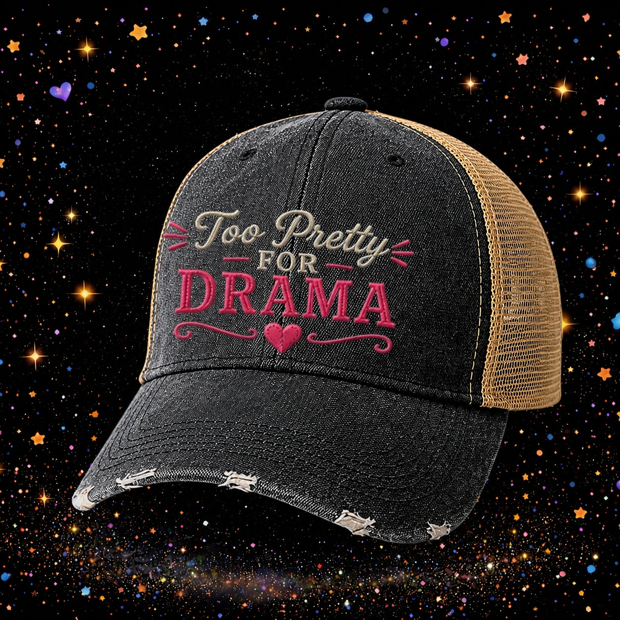 Too Pretty For Drama | Embroidered Trucker Hat | Snapback Cap | Sarcastic