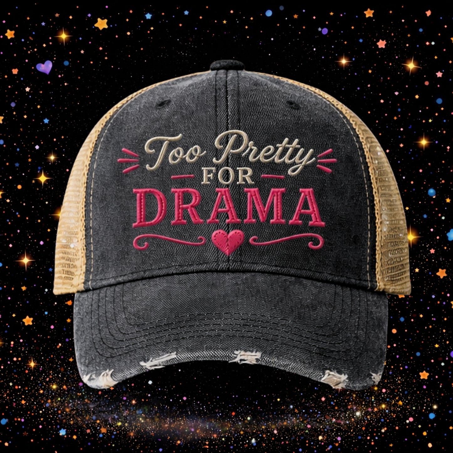 Too Pretty For Drama | Embroidered Trucker Hat | Snapback Cap | Sarcastic
