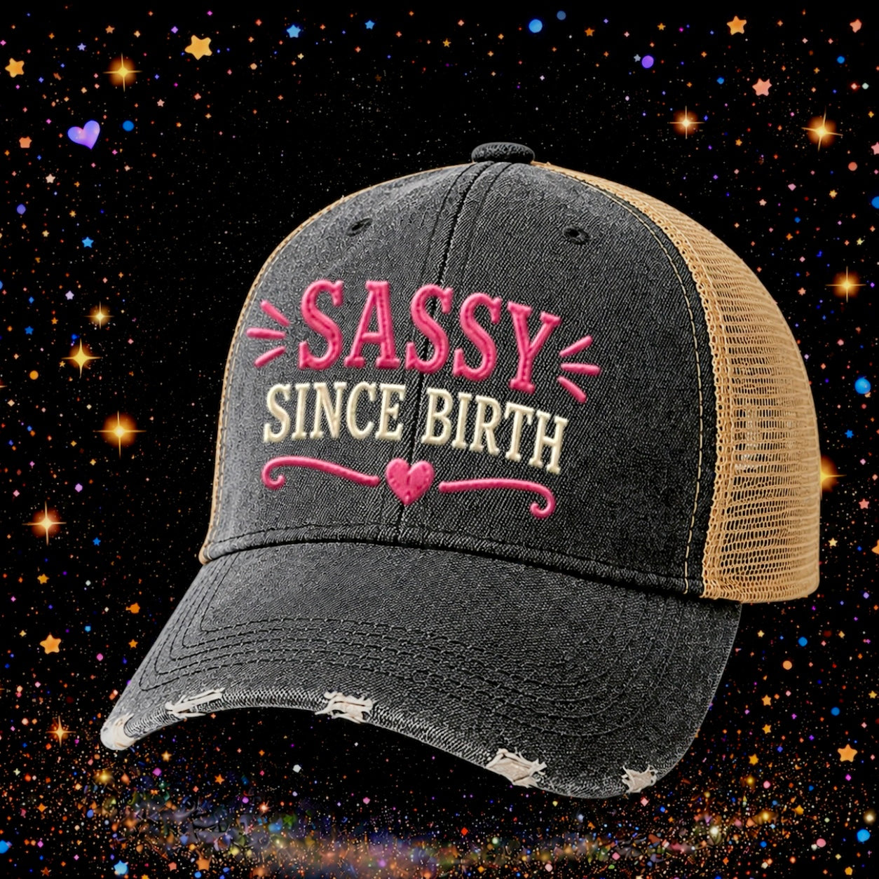 Sassy Since Birth | Embroidered Trucker Hat | Snapback Cap | Unisex | Funny