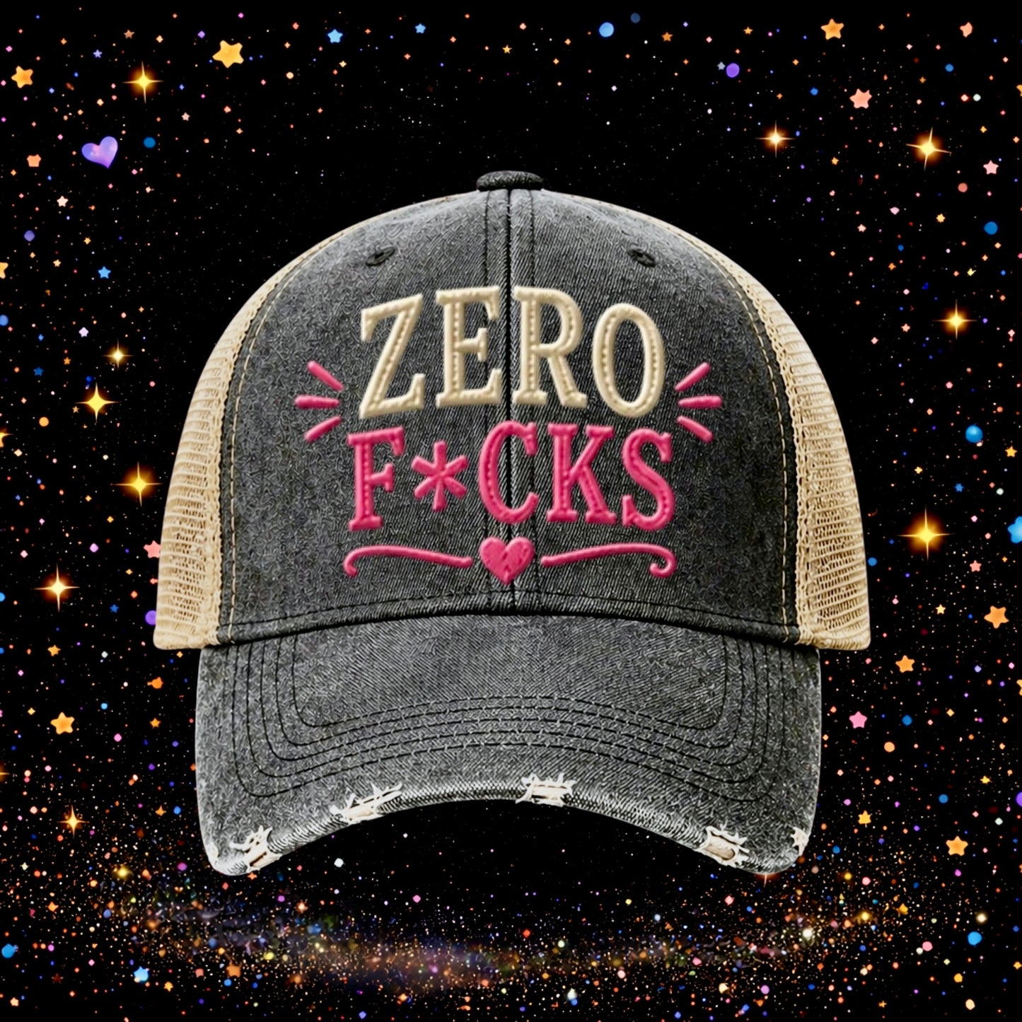 Zero F*cks | Embroidered Trucker Hat | Snapback Cap | Unisex | Funny