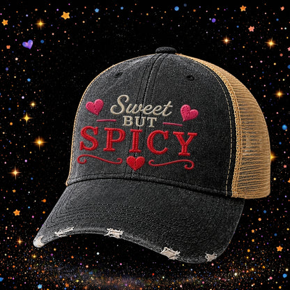 Sweet But Spicy | Embroidered Trucker Hat | Snapback Cap | Distressed