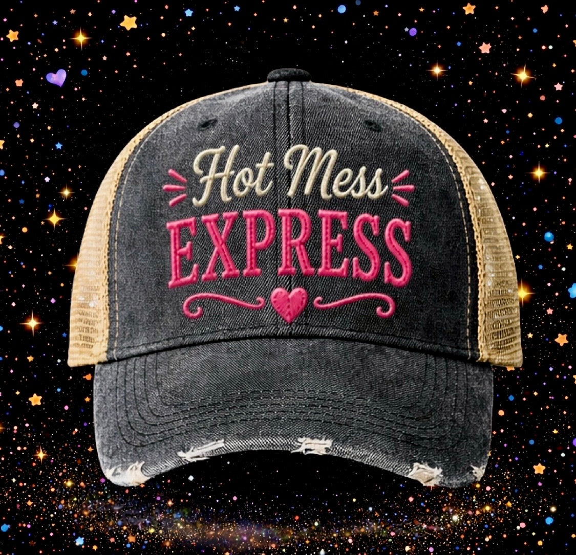 Hot Mess Express | Embroidered Trucker Hat | Snapback Cap |Distressed