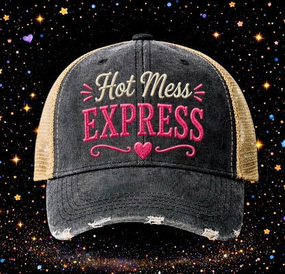 Hot Mess Express | Embroidered Trucker Hat | Snapback Cap |Distressed