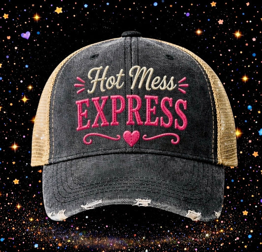 Hot Mess Express | Embroidered Trucker Hat | Snapback Cap |Distressed