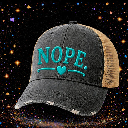 Nope | Embroidered Trucker Hat | Snapback Cap | Unisex | Funny